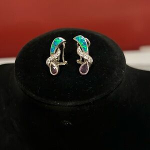 Elegant Sterling Silver Opal and Amethyst and zircon earrings